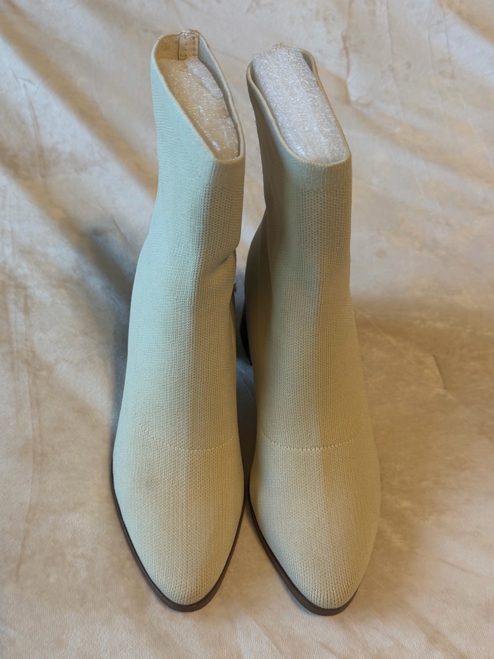 Pointed-Toe Knit Ankle Boots in Beige - Women